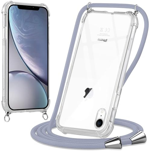 Oelrstfe handyband Hülle mit Band für iPhone XR, Handyband zum Umhängen Handy Umhängeband Transparent TPU Stoßfest Silikon Handyhülle mit Kette für iPhone XR, Grau