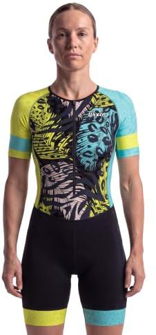 Wixen Pro Damen-Triathlon-Anzug, Ärmel, Trisuit, aerodynamischer Schwimmanzug, Fahrrad-Laufanzug, Gesäßtasche