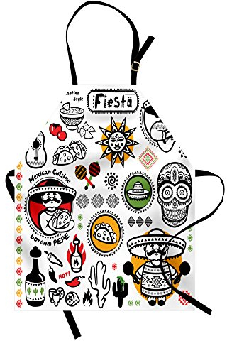 ATOurDealss ABCD - Delantal mexicano de Cultura Latina con cabeza de calavera y azúcar muerto, poncho de cocina, salsa, fiesta, ilustración artística, delantal unisex con cuello ajustable para
