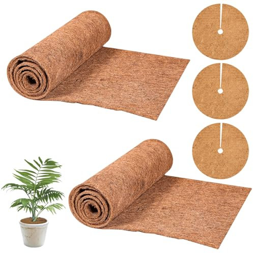 WIYETY 5 Stück Kokosmatte Kokosfasern pad, 2 Rollen 30 * 100cm Kokosmatte + 3 Stück Φ20cm Runden Kokosmatte, Kokosmatte aus 100% Kokosfasern, Kokosscheibe, Mulch für Pflanzen, Frostschutz Pflanzen