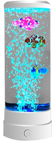 HTU Sensory Bubble Tube Lamp Light Up Your Life Artificial Fish Tank with Moving Fish Colorful Fake Fish Tank with Aquarium Night Light Battery/USB Powered Kids Friendly Bubble Fish Lamp