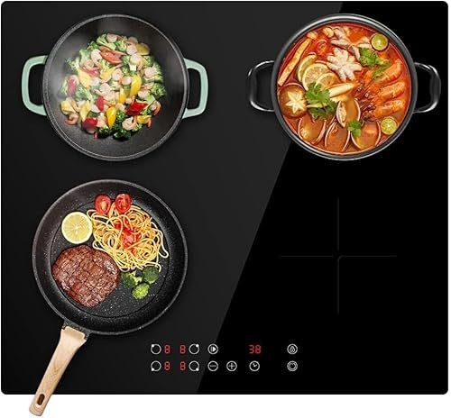 Panana Built-in 60cm Induction Hob Ceramic Glass Panel, Child Lock, Touch control, Timer Function - Black 7600W, 595 x 54 x 520 mm (4 Zones Built-in Induction Hob - No Plug)