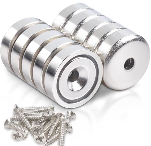 10 Stück Neodym Magnete mit Loch Neodym Magnete Extra Stark 6 KG Kraft 16 x 5 mm mit Loch und Kapsel, Senkkopf-Topfmagnet mit Schrauben Starke Magnete für Küchen Kühlschrank, Badezimmer, Lager, Büros