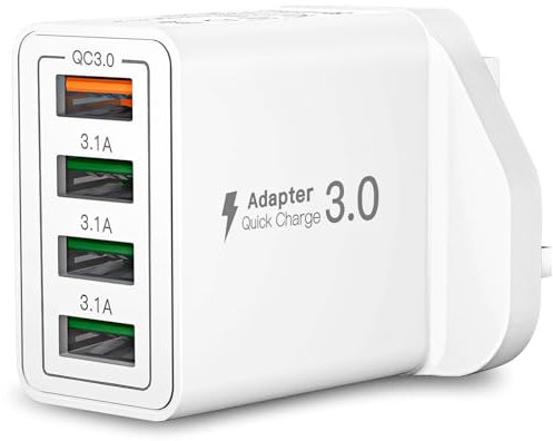 Replacement 4-Port USB Fast Charger Plug 33W Intelligent Quick Charge 3.0 Wall Charger Applicable for Samsung S21 S20 S10 S9