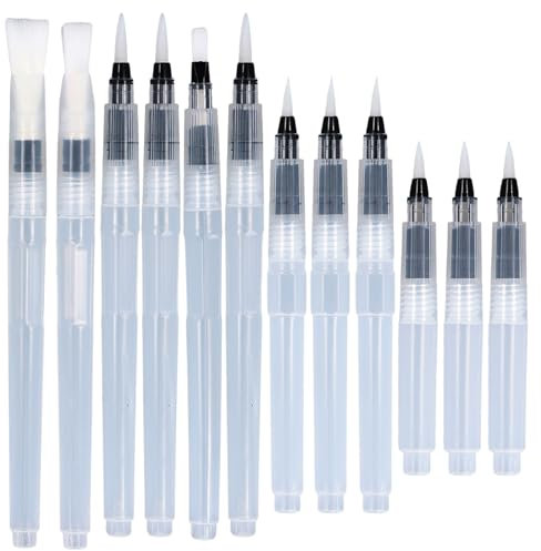 12 Stylos Pinceau à Eau, Pinceaux Aquarelle à Reserve d'eau Rechargeables, Pointe Pointue et Pointe Plate pour Peinture Artistique, Stylo Brosse Aquarelle d'eau pour Calligraphie