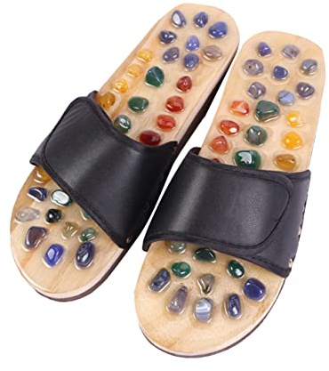 Fußmassageschuhe 1 Paar Schwarz Größe 43, Pu Gummi | Achat Massagepantoffeln, für Fußsohlen Akupunkturpunkte, Entspannend für Müde Füße