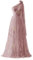 YIANN Robe de bal en tulle brodée de fleurs pour femmes, robes de soirée formelles à une épaule florale, vieux rose, 38