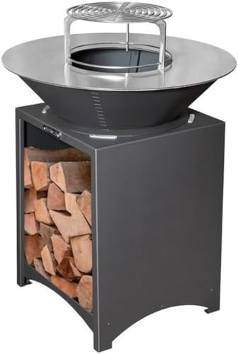 Brasero Haut avec Plaque et Grille Amovible en Acier Barbecue plancha extérieur Ø 75 cm