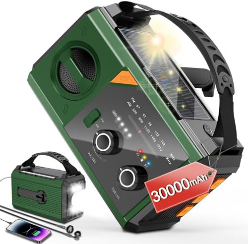 27000mAh Bluetooth Radio Portable d'urgence, Wholede Radios à Manivelle, Radio Solaire, AM/FM Radios avec Prise Casque pour Camping en Plein air Randonnée