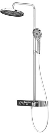 EMKE Colonne de Douche Thermostatique, Douche à Main 3 Fonctions, Pommeau de Douche Extra Large de 260 mm, Réglage du Débit d'Eau, 355x400x1100 mm, Chromé
