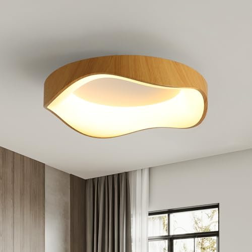 Moderne Led Deckenleuchte,Holz Korn Deckenleuchte Minimalistische Wandschalter,40cm 3500K Led Deckenlampe Für Wohnzimmer Schlafzimmer KüChe Flur（Warmes Licht）