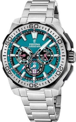 Festina Herrenuhr Analog - Edelstahl 316L Silber - Quarzwerk - Chronograph - Datum - Gehärtetes Mineralglas - Wasserdicht 20 ATM - F20724/6 Chrono Bike