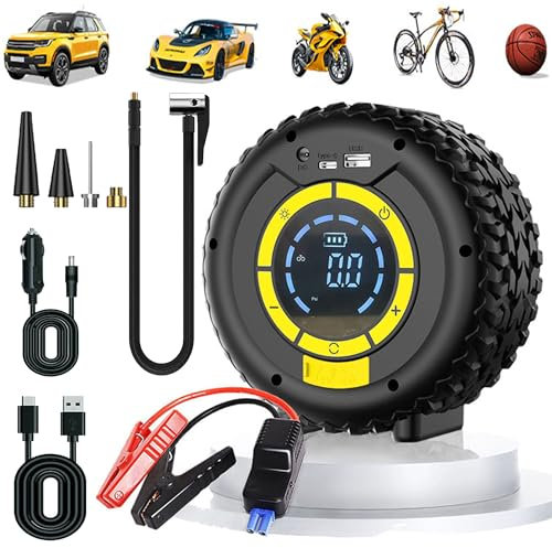COCCKO Jump Starter Power Pack with Air Compressor–120W 12V Car Battery Booster,150PSI Tyre Inflator,Portable Jump Starter with LED Emergency Light,USB Power Bank for Car,Motorcycle,Bike