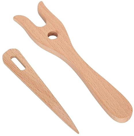 Wooden Knitting Fork - Handmade Lucet Tool, Durable Hardwood Weaving Fork | Classic Fiber Arts Tool Big Eye Needle Set, Comfortable Handle for Knotting, Bracelet Making, or Textile Crafts