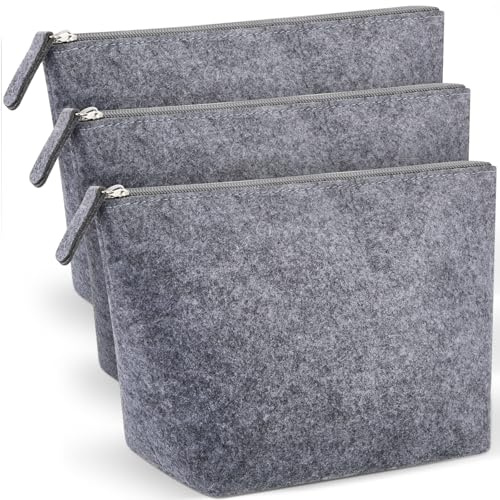 Xuniea 3 Stück Filz Kosmetiktasche, 24 x 15 x 6 cm, Grau