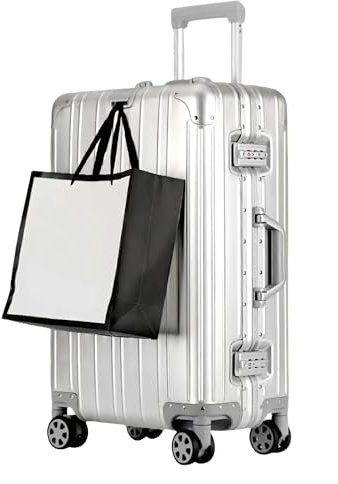 yuweijie Valigia media con coque in alluminio 100% puro. Valigia Trolley con 4 Ruote Doppie Girevoli e Lucchetto TSA Integrato(M,Argento)