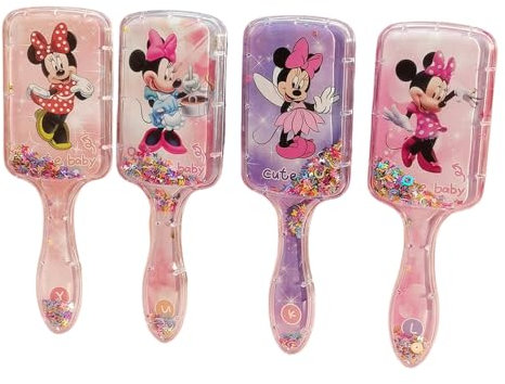FEIFEI'S BOW Princess mermaid Hair Brush,Paddle Hairbrush for Girls Kids,Easily Glide Through Knots No Pull Glitter Bristle Tangle Brushes Sequin airbag comb Gift (Mickey)