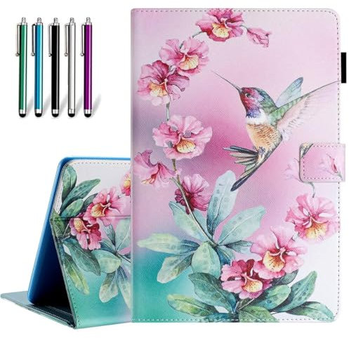 Fancity Case Fits Amazon Kindle Fire HD 8 & HD 8 Plus Tablet (12th Generation/10th Generation, 2024/2022/2020) 8, PU Leather Standing Cover with Smart Auto Sleep/Wake & Card Slot, Pink Hummingbird