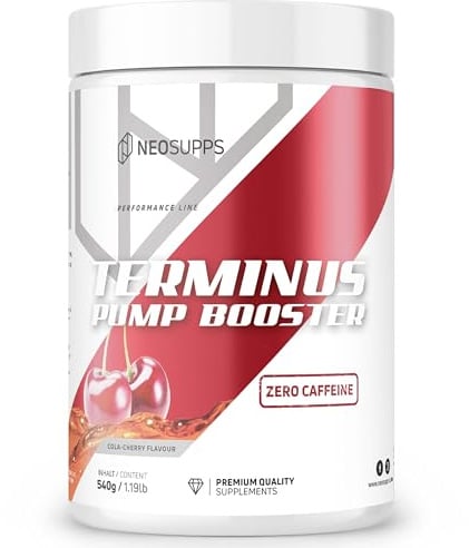 NEOSUPPS Pre Workout Booster Terminus PUMP XXL Cola Kirsche 540g, ohne Koffein, Booster, Fitness & Gym, vegan, Pump & Fokus, geprüfte Qualität, 8.000 mg L-Citrullin, 20 Portionen