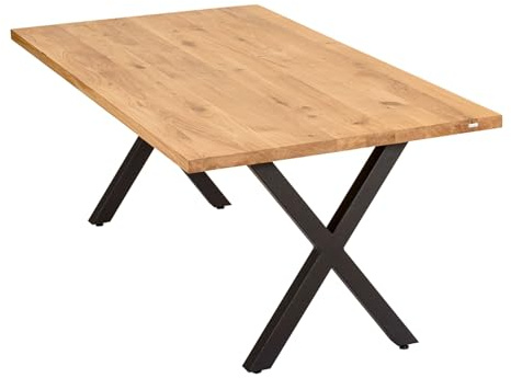 ABL HOLZ-ZENTRALE Massivholztisch Eiche 200x100 cm gerade Kante – Esszimmertisch mit 4 cm Tischplatte & X-Gestell aus Metall – moderner Esstisch, handgefertigt, Natürlich geölt.
