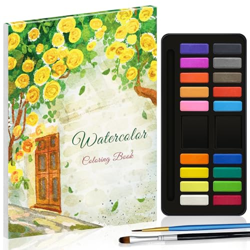 Elfew Blumen Aquarell Arbeitsbuch mit 18 Wasserfarben für Erwachsene | Anfänger, 20 Aquarellbuch, 160GSM Papier, inklusive 18 Farben Aquarellfarbe, Kunsthandwerk Geschenk, Aquarell Malen