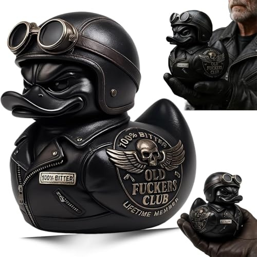 OYCXXCX Old F*ckers Club Ente, Entenfigur für lebenslange Mitglieder, Coole Biker-Entenstatue mit Mittelfinger, Lustige Entenfigur für lebenslange Mitglieder des Old F*ckers Club, Geschenk für (A)