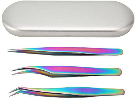 OKOVO 3-teiliges Wimpernverlängerungs-Pinzetten-Set, Edelstahl, korrosionsbeständig, Pickel-Pinzetten-Set für Make-up