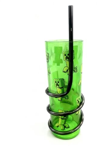Minecraft Creeper Kids Curly Straw Tumbler 320ml – Green Spiral Straw Cup for Children, BPA‑Free, Durable & Lightweight Drinks Cup for Water, Juice & Milk