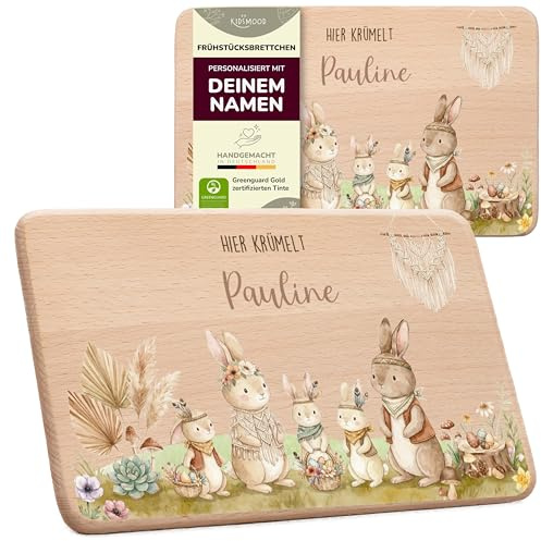 Kidsmood Kinder Frühstücksbrettchen Holz personalisiert mit Namen 22x14 cm | Buchenholz 22x14 cm, Name und Motiv im Farbdruck, Vesperbrett und Brotzeitbrett, Geschenk zur Taufe, Geburt, Einschulung