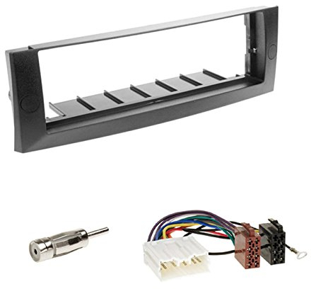 Einbauset : Autoradio 1-DIN DIN Radioblende Radio Blende Halterung schwarz + ISO Radioanschlusskabel Radio KFZ Adapter + Antennenadapter für Mitsubishi Colt (Z30/Z30G/Z3B/Z3V) 01/2004-10/2008