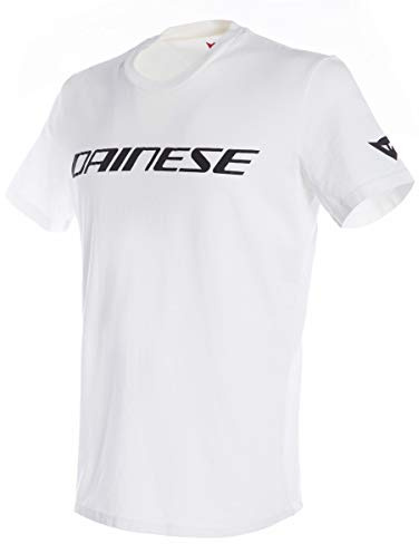 Dainese - T-Shirt, Men's Short Sleeve T-Shirt, 100% Cotton, Adult T-Shirt Logo, Soft and Cool, Classic Style Motorbike Jersey, Durable Print, White/Black