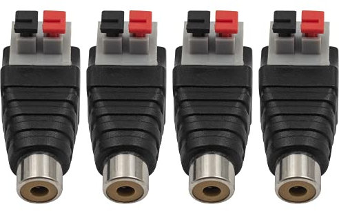 Maxhood Speaker Phono RCA Female to AV 2 Screw Terminal Female Video Audio Spring Press Type Balun for CCTV(4-Pack) (RCA Female)