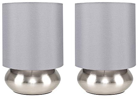 MiniSun | Modern Chrome Touch Table Lamps with Grey Shades | Table Lamps, Home Décor & Improvement Essential | Set of 2 | Includes 5W LED Bulbs [3000K Warm White]