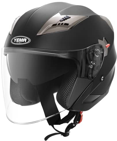 Jethelme Rollerhelm Sturzhelm Chopper Helm - YEMA YM-627 Motorradhelm ECE mit Doppelvisier Sonnenblende für Damen Herren Erwachsene-Schwarz Matt-L
