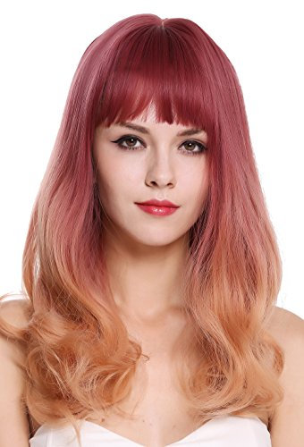 WIG ME UP - MS1733-1344R716 Perruque dame frange longue lisse pointes bouclées balayage mélange violet orange blond