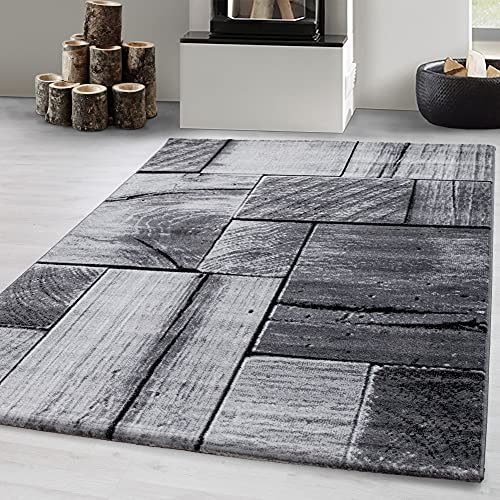 Carpetsale24 Teppich Wohnzimmer Moderne 3D-Holzdesign Schwarz-Grau 120 x 170 cm - Kurzflor Schlafzimmer Pflegeleicht Extra Weich - Flauschiger Waschbar Esszimmer Küche Rechteckig