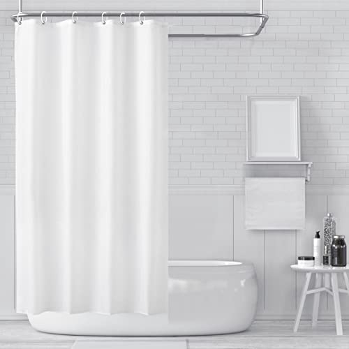 Carttiya Rideau de Douche Blanc en Tissu Impermeable et Anti-moisissure, Lavable en Machine, avec 8 Crochets et l'ourlet Leste en Bas,120x200CM