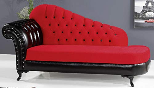 Casa Padrino Barock Chaiselongue Rot/Schwarz 183 x 80 x H. 94 cm - Edle Massivholz Chaiselongue mit Kunstleder - Barock Möbel