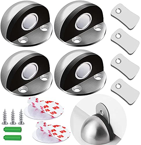 Door Stops Magnetic ZUONAI 4 Pack Adhesive Magnetic Door Stop Stainless Steel Magnetic Door Catch with Rubber Bumper Heavy Duty Door Stoppers Magnetic Floor Door Stop Internal Door Holder