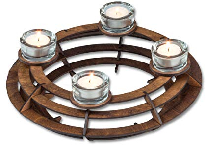 Adventskranz Saturn, Holz mit 4 Teelichtern, Ø 34 cm, h. 15 cm