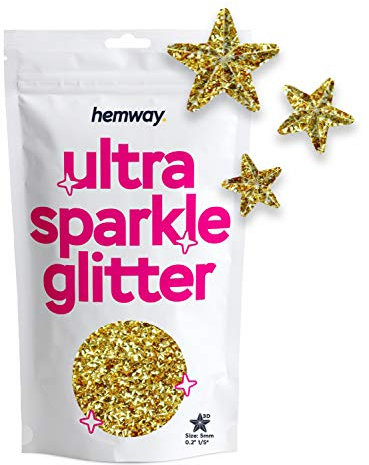Hemway Ultra Sparkle Glitter - 3D Star | Gold Metallic Flake Sequins for Resin & Epoxy Crafts | Craft Supplies for Tumblers, Festival, Hair, Face, Body, Eye & Nail Art Decoration | 50 g