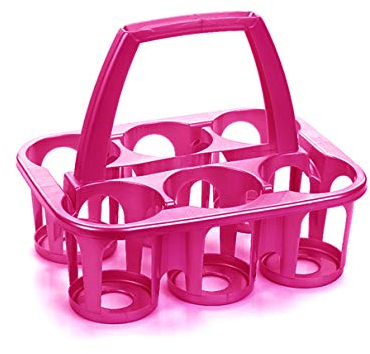 PLASTIFIC 6 x Plastic Beer Garden Glass Collector Carrier Milk Bottle Holder beer Carrier with Handle Bottle Holder for Bar, Outdoor, Picnic, Party - Fuchsia