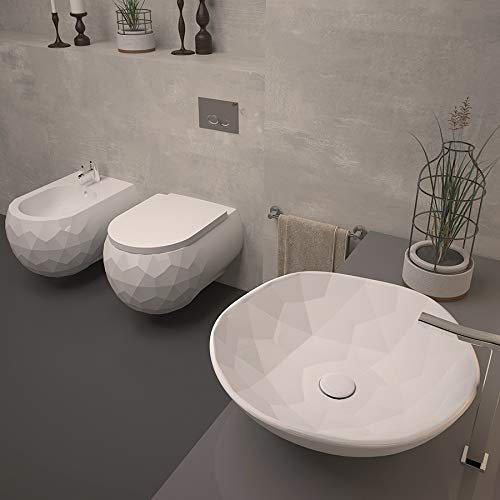 Neu 3D Design Keramik PENT Ausfsatzwaschbecken Aufsatz-Waschschale Rund 49x49cm WASCHBECKEN WASCHSCHALE HANDWASCHBECKEN BADEZIMMER GÄSTE WC