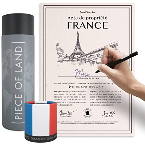 happylandgifts® Echtes Frankreich Grundstück als einzigartiges Geschenk für Frankreich Fans | Besitzurkunde mit Wunschname zum selber eintragen | Frankreich Geschenke | Bretagne| Paris