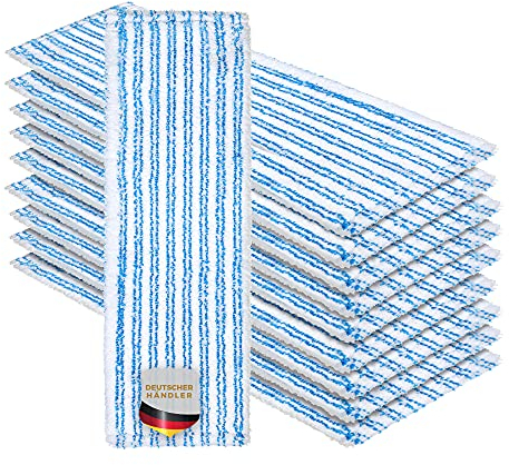 Okaei 10 Stück Wischmopp Bezug (40 cm) - Premium Bodenwischer-Wischbezug aus 100% Microfaser - Bezug Optimal zur Gründlichen Reinigung von Glatten & Leicht Unebenen Böden - Mikrofaser Moppbezug Blau