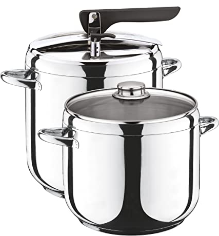Pintinox, Duetto pentole a pressione First in acciaio inox nichel free, adatte all'induzione, con 4 sistemi di sicurezza 5 + 7 Lt