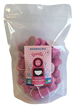CAPSUL&BIO Rooibos Bio Vanille et Thé Rouge Gourmand - Compatible avec les machines à Capsules Nespresso - Pochette de 70 Capsules Biodégradables, 100% Végétales - Rapide et Sain -Fabriqué en France.