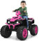 DREAMADE Quad Électrique 12 V pour Enfant, Voiture Électrique avec 4 Roues, Phare et Klaxon, 2 Vitesses de 2,8 km/h à 5 km/h, Musique USB, Cadeau pour Enfant 3-7 Ans, Charge 35 KG (Rose)