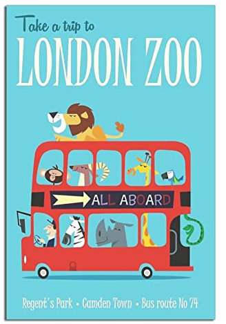 Poster mit London-Zoo-Bus, Vintage-Stil, Reise-Poster, Leinwand-Kunst, Wanddekoration, Poster, Bild, Poster, Geschenk, 60 x 90 cm