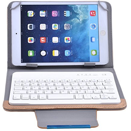 Ruilogod PU CUERO COMPUTE UNIVERSAL Teclado inalámbrico Teclado inalámbrico Tono de oro para tableta de 7 pulgadas de 8 pulgadas